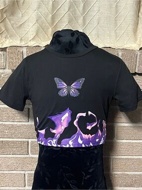 Black Purple Butterfly Flame Crop Top